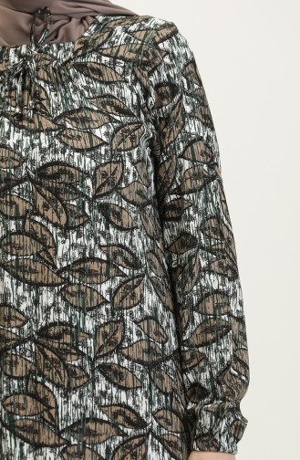 فستان فيسكوز مُطبع بمقاسات كبيرة 44851D-04 لون أخضر كاكي 44851D-04