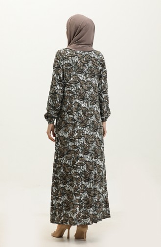 فستان فيسكوز مُطبع بمقاسات كبيرة 44851D-04 لون أخضر كاكي 44851D-04