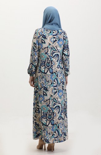 فستان فيسكوز بتصميم مُطبع بمقاسات كبيرة 44851E-01 لون نيلي 44851E-01