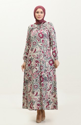 فستان فيسكوز مُطبع بمقاسات كبيرة 44851E-03 لون وردي مغبر 44851E-03