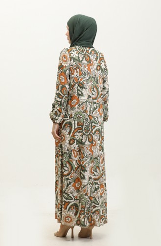 فستان فيسكوز مُطبع بمقاسات كبيرة 44851E-04 لون كاكي 44851E-04