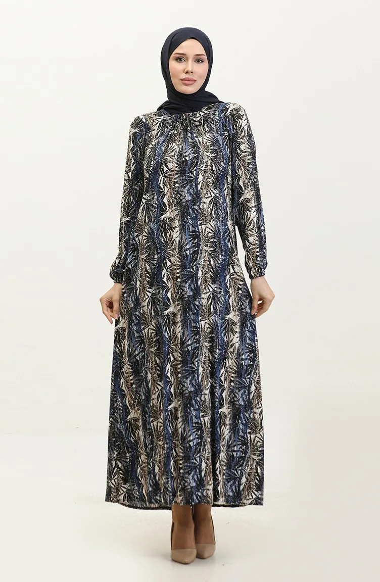Robe Viscose à Motifs Grande Taille 44851F-01 Bleu Marine 44851F-01