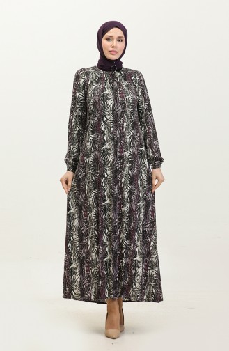 فستان فيسكوز مُطبع بمقاسات كبيرة 44851F-02 لون بنفسجي 44851F-02