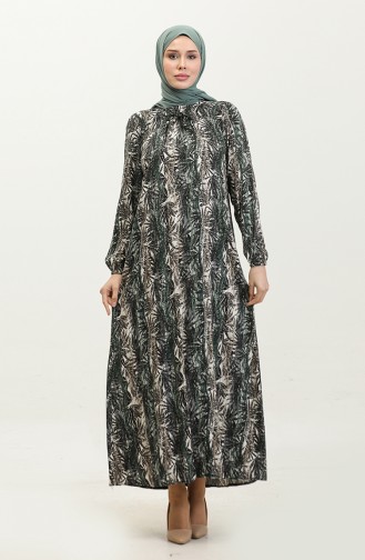 فستان فيسكوز مُطبع بمقاسات كبيرة 44851F-03 لون أخضر كاكي 44851F-03