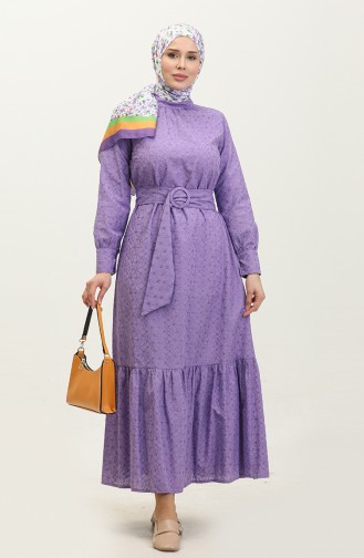 Robe Ceinturée Brodée Lilas 7723 855