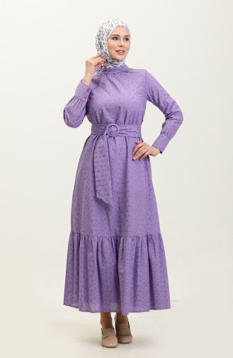 Robe Ceinturée Brodée Lilas 7723 855