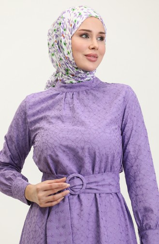 Robe Ceinturée Brodée Lilas 7723 855