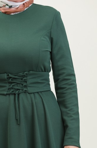 Kemerli Elbise 5003-01 Zümrüt Yeşili