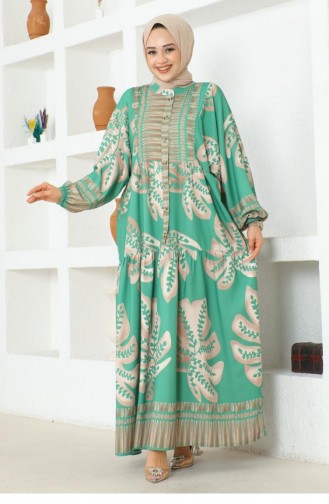 303Sgs Robe Hijab à Motifs Tropicaux Vert 16871