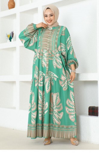 303Sgs Robe Hijab à Motifs Tropicaux Vert 16871