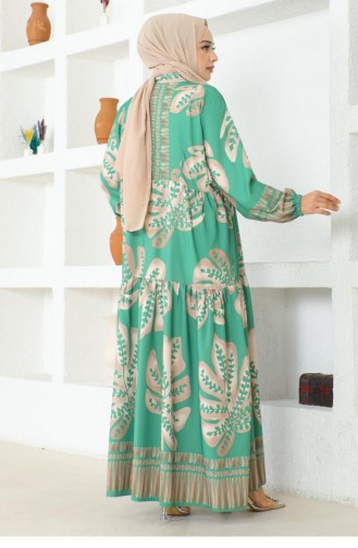 303Sgs Robe Hijab à Motifs Tropicaux Vert 16871