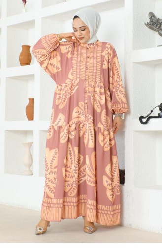 303Sgs Tropical Patterned Hijab Dress Dusty Rose 16875