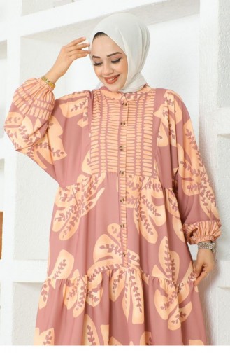 303Sgs Hijab-jurk Met Tropisch Patroon Dusty Rose 16875