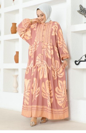 303Sgs Tropical Patterned Hijab Dress Dusty Rose 16875
