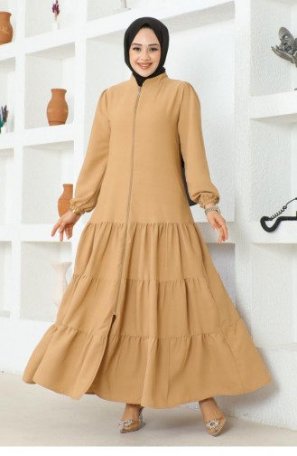 0031Sgs Jessica Crepe Abaya With Layered Skirt Mink 16882