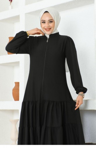 0031Sgs Jessica Crepe Abaya With Layered Skirt Black 16884