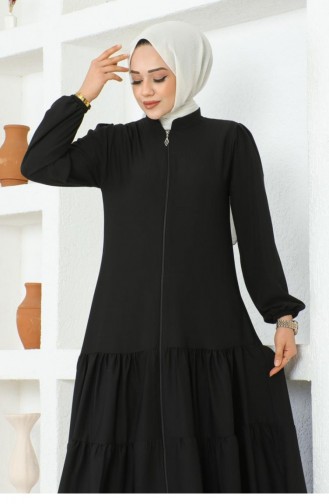 0031Sgs Jessica Crepe Abaya With Layered Skirt Black 16884