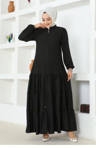 0031Sgs Jessica Crepe Abaya With Layered Skirt Black 16884