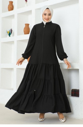 0031Sgs Jessica Crepe Abaya With Layered Skirt Black 16884