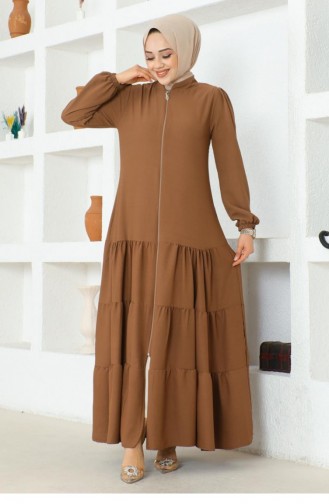 0031Sgs Jessica Crêpe Abaya Met Gelaagde Rok Bruin 16886