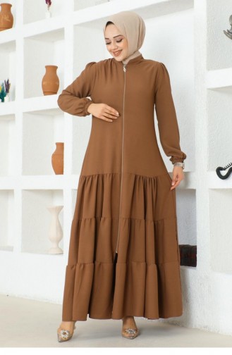 0031Sgs Jessica Crêpe Abaya Met Gelaagde Rok Bruin 16886