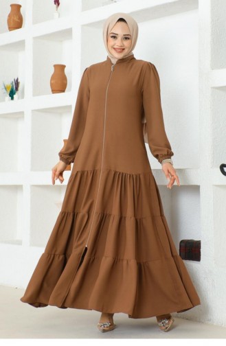 عباية كريب سادة للمحجبات  0031-02 بني 0031-02