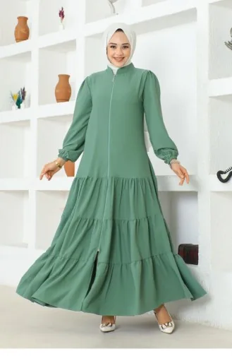 Jessica Crepe Abaya With Layered Skirt 0031-01 Green 0031-01