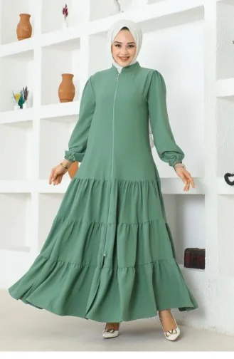 Jessica Crepe Abaya With Layered Skirt 0031-01 Green 0031-01
