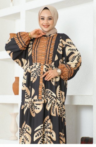 303Sgs Robe Hijab à Motifs Tropicaux Noir 16889