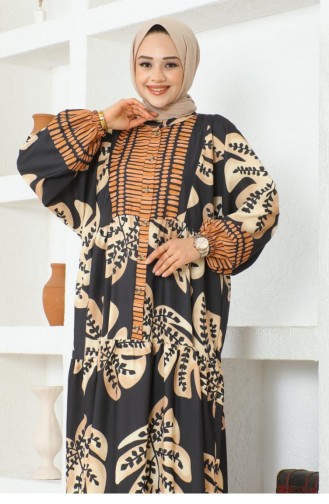 303Sgs Tropical Patterned Hijab Dress Black 16889