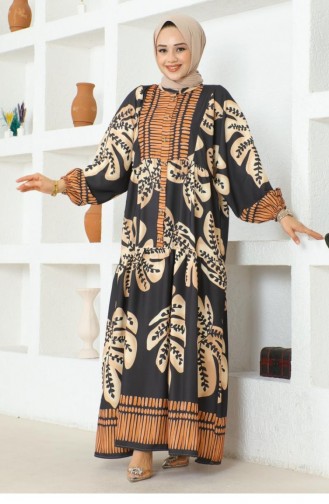 303Sgs Tropical Patterned Hijab Dress Black 16889