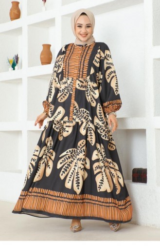 303Sgs Tropical Patterned Hijab Dress Black 16889