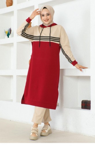 2077Mg Striped Slit Sports Suit Claret Red 16891
