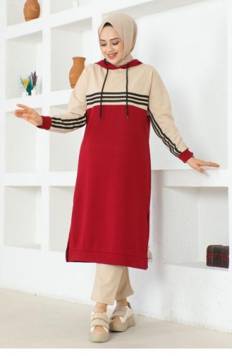 2077Mg Striped Slit Sports Suit Claret Red 16891