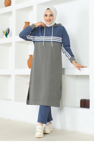 2077Mg Striped Slit Sports Suit Gray 16892