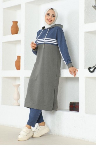 2077Mg Striped Slit Sports Suit Gray 16892