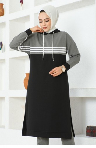 2077Mg Striped Slit Sports Suit Black 16896