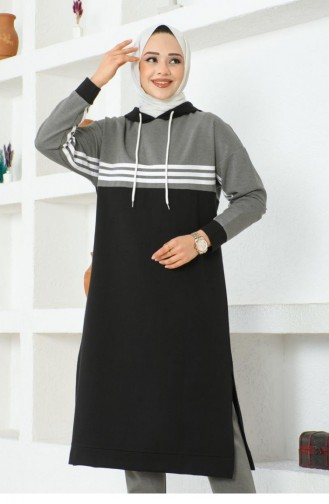 2077Mg Striped Slit Sports Suit Black 16896