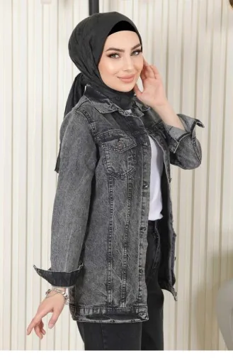 Düğmeli Kot Ceket Füme 6009