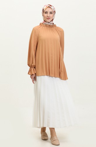 Pleated Blouse Brown G1258 997