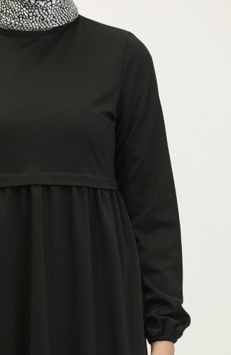 Elastic Sleeve Shirred Waist Dress1087-02 Siyah 1087-02