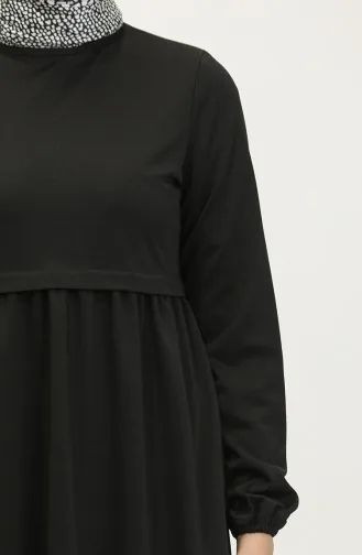 Robe Taille Froncee Manches Elastiques 1087-02 Noir 1087-02