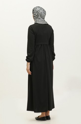 Elastic Sleeve Shirred Waist Dress1087-02 Siyah 1087-02