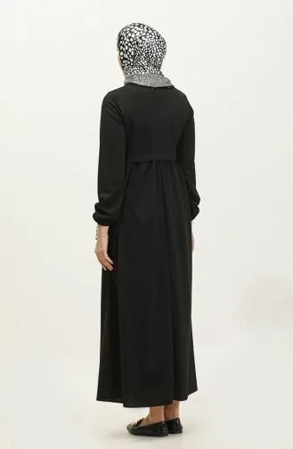 Robe Taille Froncee Manches Elastiques 1087-02 Noir 1087-02