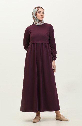 Elastic Sleeve Shirred Waist Dress 1087-03 Plum 1087-03
