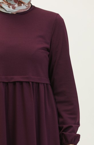 Elastic Sleeve Shirred Waist Dress 1087-03 Plum 1087-03