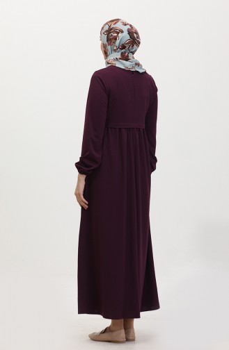 Elastic Sleeve Shirred Waist Dress 1087-03 Plum 1087-03