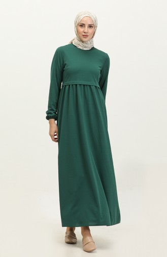 Elastic Sleeve Shirred Waist Dress 1087-04 Emerald Green 1087-04