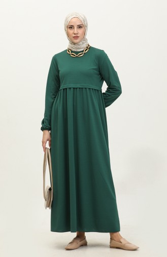 Elastic Sleeve Shirred Waist Dress 1087-04 Emerald Green 1087-04