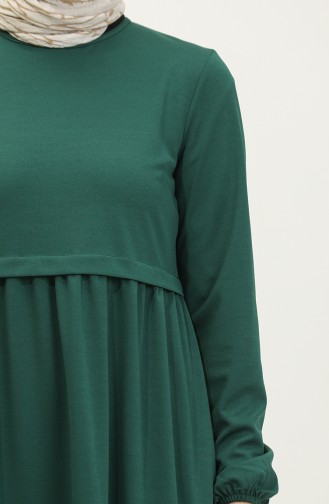 Elastic Sleeve Shirred Waist Dress 1087-04 Emerald Green 1087-04
